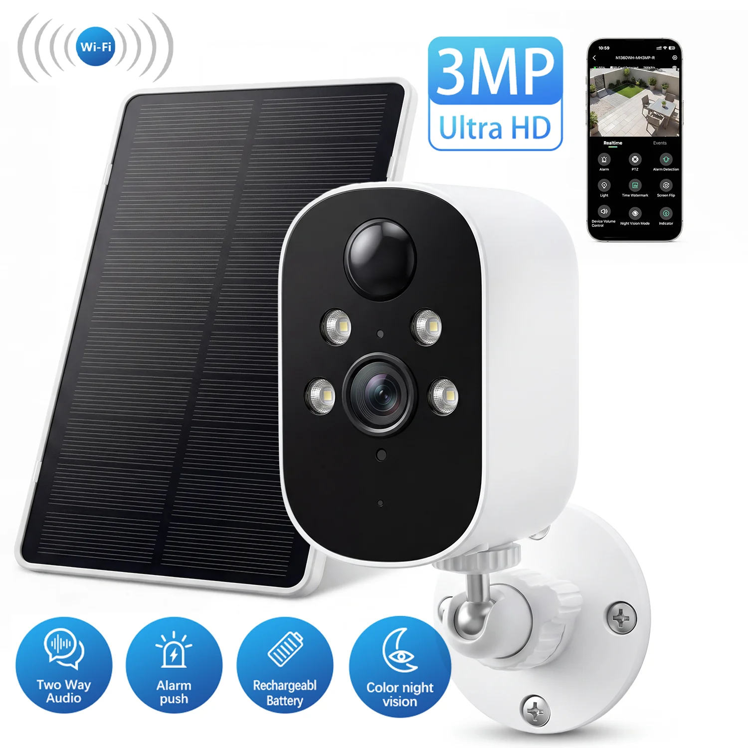 Woolink Wireless Security Camera Outdoor 3MP Solar Battery WIFI Surveillance Camera Full Color Night Vision PIR Huam Detection