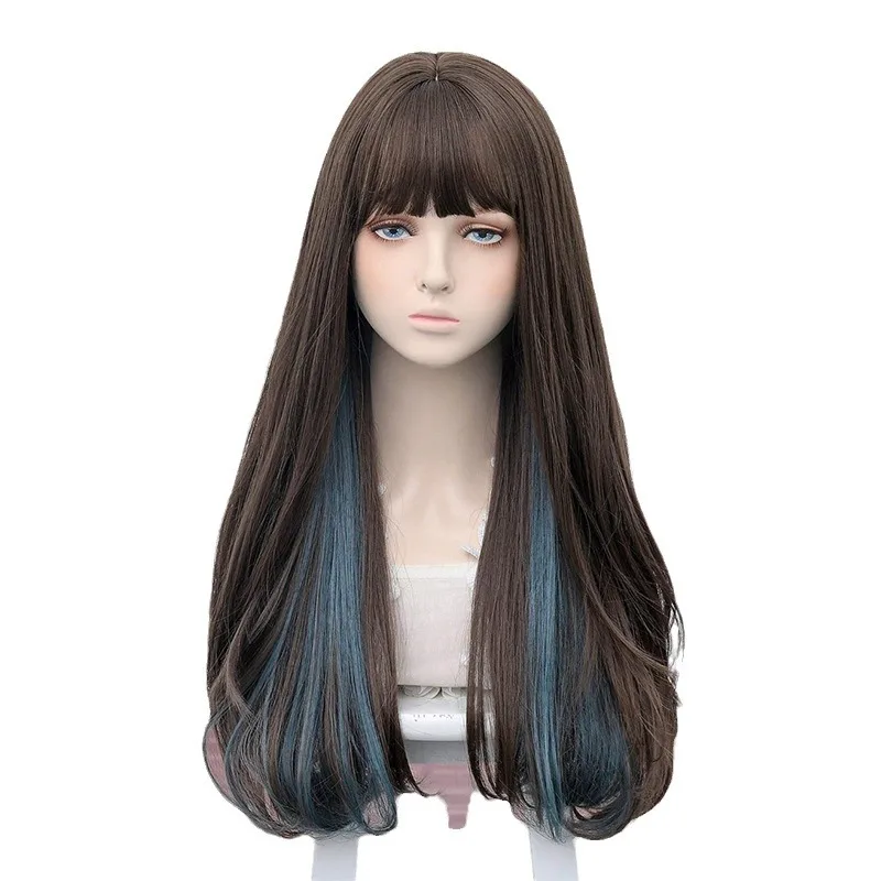 Europese en Amerikaanse pruiken Qi pony lang steil haar pruiken Festival Cosplay dragen hoofddekselpruiken van chemische vezels