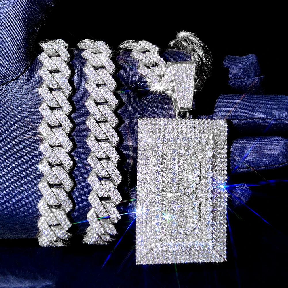 قلادة بدلاية أولية مربعة مثلجة للرجال والنساء ، سلسلة ربط كوبية ، قلادات بحروف ، هدية مجوهرات هيب هوب ، 14