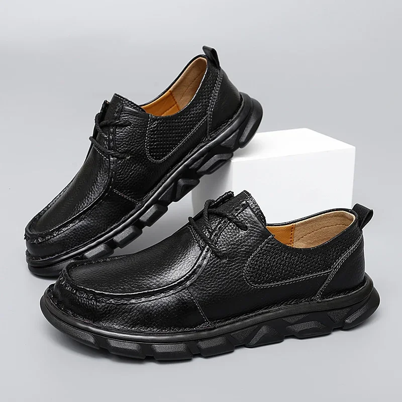 Mocassins de couro genuíno masculino, tênis confortáveis, sapatos de condução, casual, leve, negócio, marca