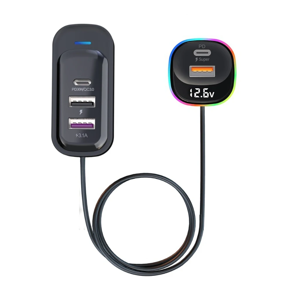 

Car Charger Rear Type-C Extension PD QC3.0 Mobile Phone Charging Multifunctional USB Interface 66W Super Fast Charging