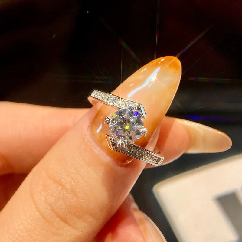 

KNB блестящие сертифицированные 1 карат обручальные кольца с муассанитом и бриллиантами для женщин, стерлинговое серебро 925 пробы, свадебные подарки, роскошные ювелирные изделия