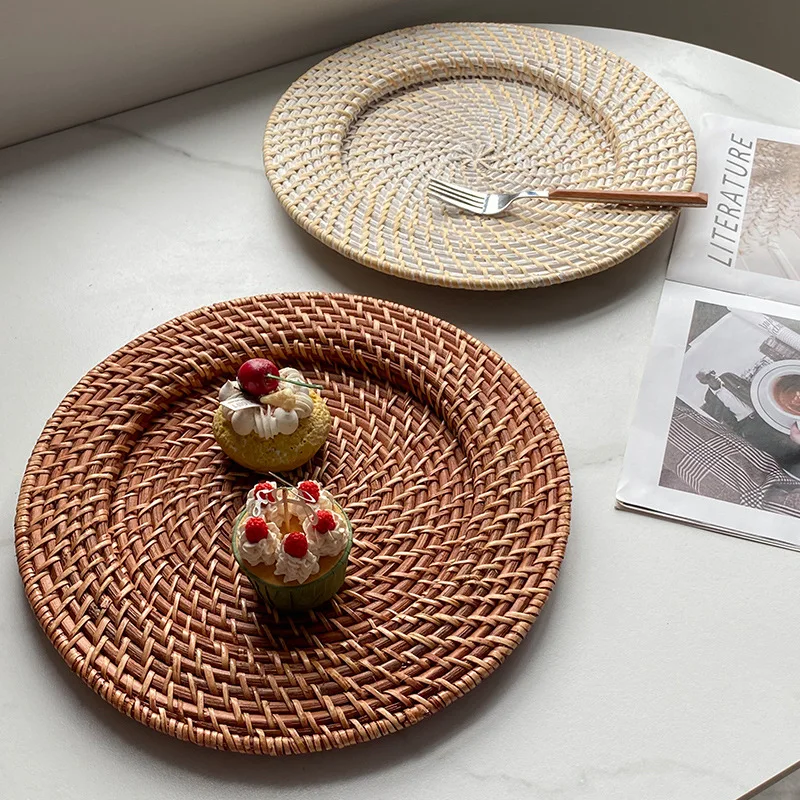 

Handmade Woven Rattan Storage Tray Home Decor Living Room Coffee Table Bread Restaurant Use Concave Design Natural Eco-Friendly