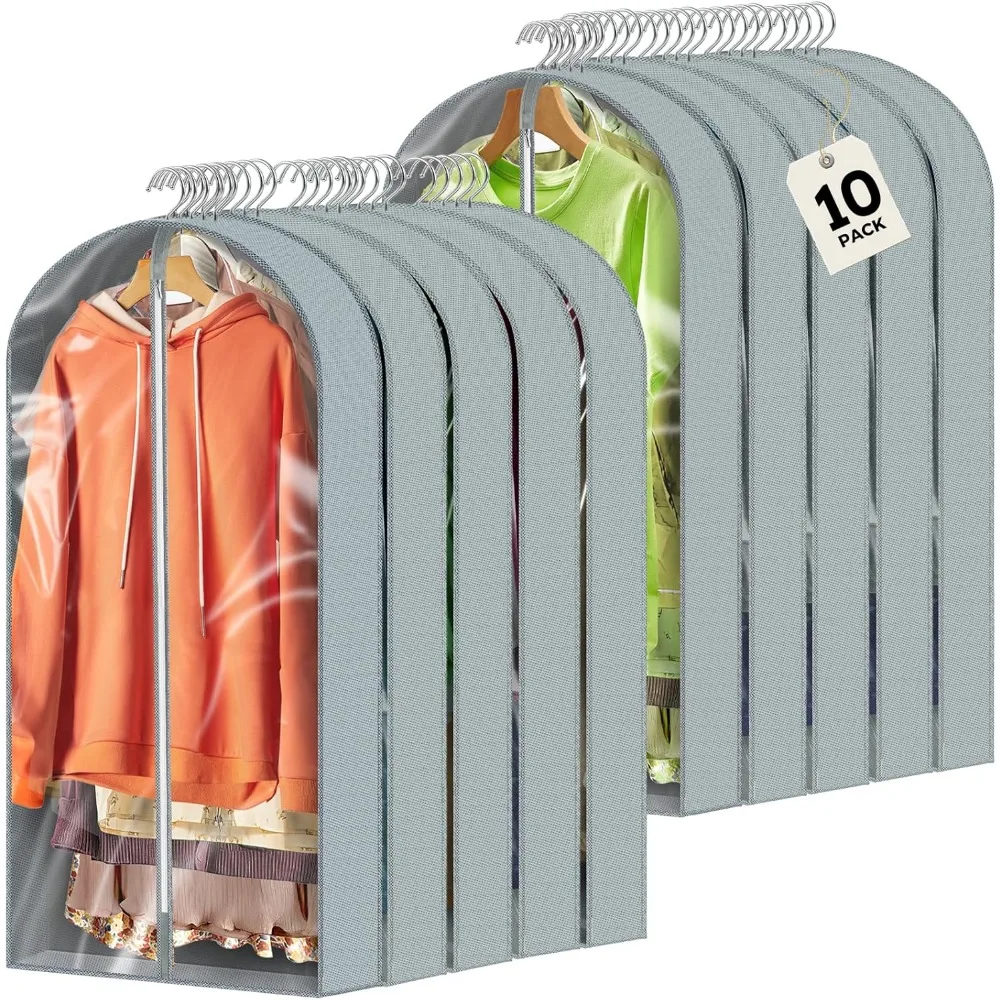 

10 Clear Garment Bags for Clothes Storage, 40" Size with Gussets for Coats and Jackets