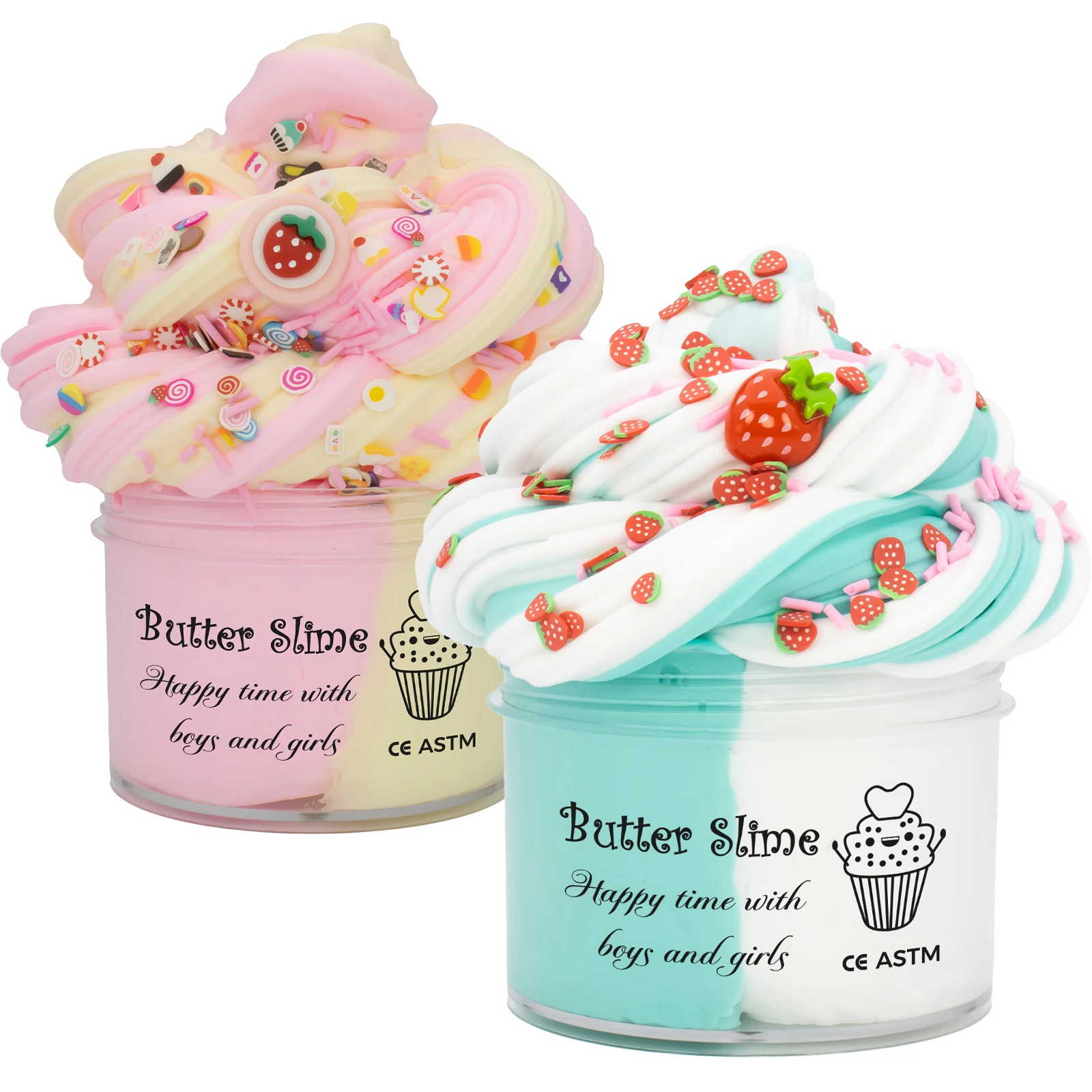 1.76oz Fluffy Butter Slime Kit with Strawberry Cake Charms, Scented Slime Putty for Kids, Great for Party Favors Sensory Play