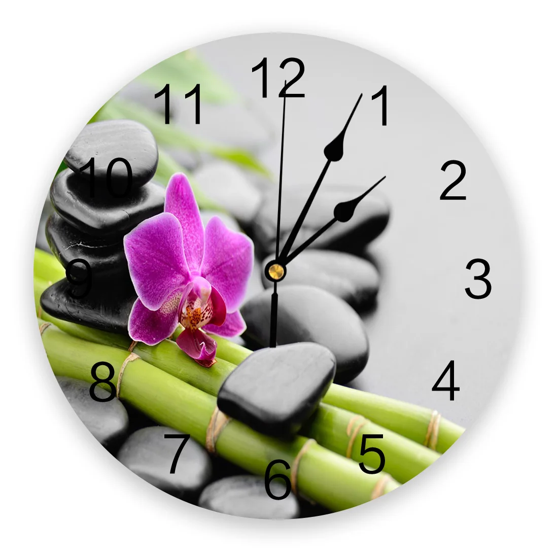 Orchid Basalt Stone Bamboo Modern Design Clocks Wall Watch Wall Hanging Art Creative Home Living Room Decor