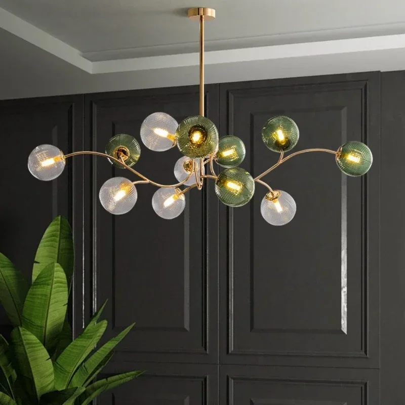 Scandinavian Stained Glass Ball Led Chandelier for Living Room Bedroom Kitchen Style Ceiling Hanging Lamp Art Lighting Fixture