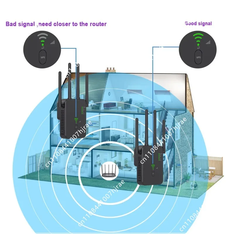 1200Mbps Gigabit Wireless Repeater Signal Amplifier Dual Band 2.4G&5G WiFi Router Anti-interference Strong Wall Penetration