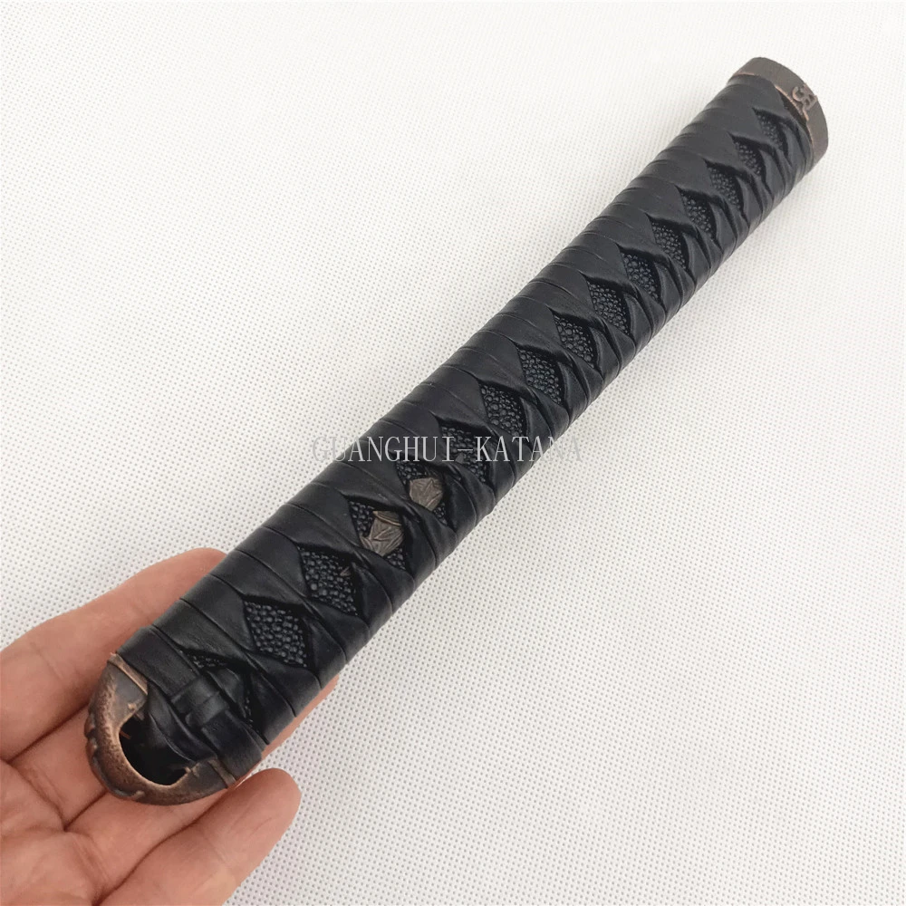 26cm HandMade Black leather Handle Tsuka For Japanese Sword Samurai Katana Fittings