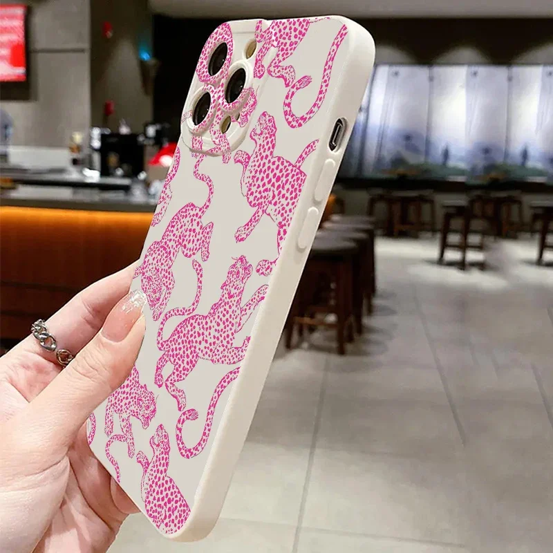 Case For iPhone 15 14 13 12 11 Pro Max XS X XR Pink Leopard Print Pattern Phone Cover For iPhone 7 8 Plus 15 14 SE 2022 SE3 Case image 4
