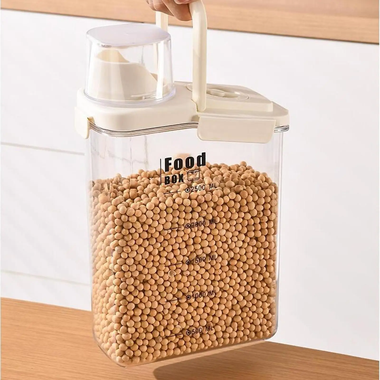Rice Storage Container Kitchen Bin with Scale Transparent Tank with Large Spout Sealed Food Dispenser for Oatmeal Pet Food - view 3