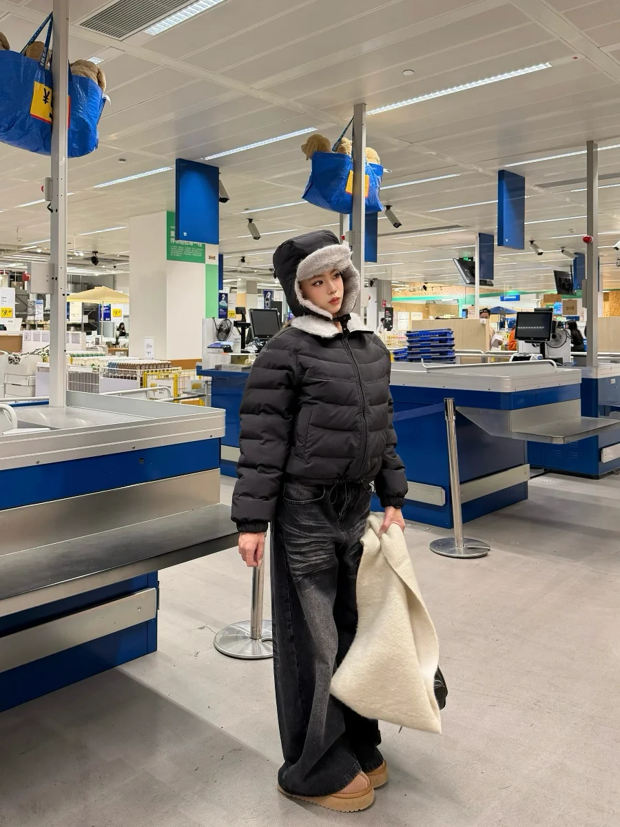 

Caiii Winter ort Quilted Jaet Women's Coat with Fur Collar Bone in Design Warmth Filled Du down Top with Hat Casual Loo...