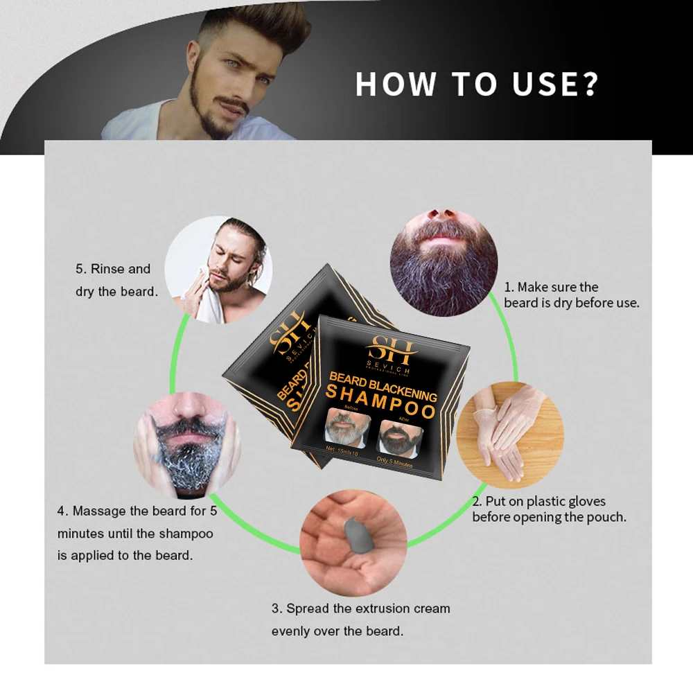 شامبو صبغ اللحية السوداء للرجال تلوين فوري للشعر الأسود والشارب واللحية وتغميق السوالف غطاء إصلاح الشارب الأبيض
