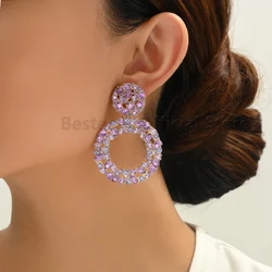 Round Full Crystal Luxury Big Dangle Earrings For Women 2025 New Fashion Girl Daily Party Collocation Ear Accessories Jewelry