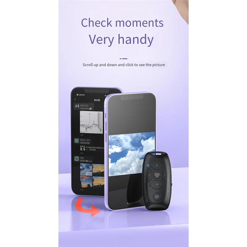 ABHU 휴대폰용 다기능 충전식 블루투스 리모콘, 전자책 페이지 터너 및 셀카 카메라 셔터 릴리즈, Dura