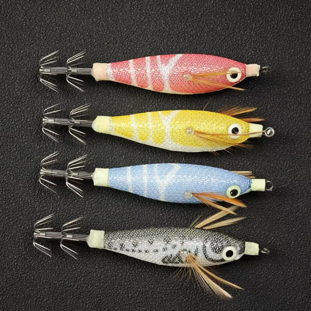 4pcs/set 8cm Glow Horizontal Squid Jig Horizontal Egi Set Saltwater Sea Cuttlefish UV Shrimp Octopus Baits Horizontal Egi Set view 6