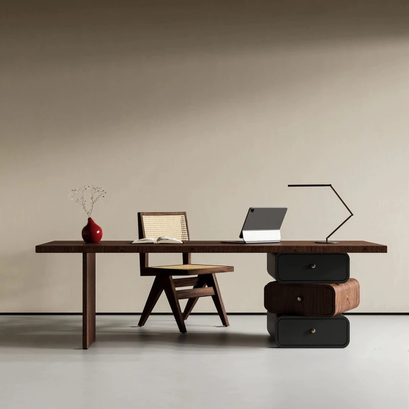 Medieval wabi-sabi wind solid wood desk study desk study reception table modern creative simple tea table computer table