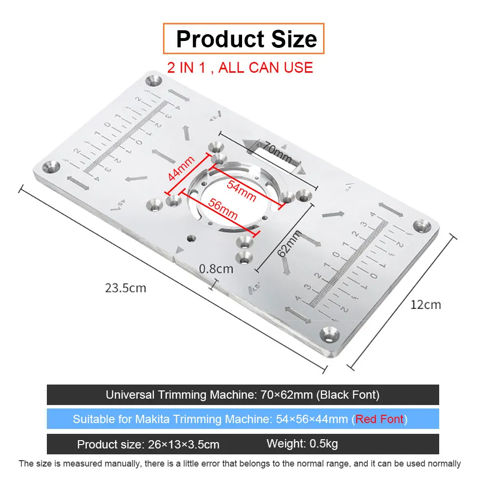 Aluminium Milling Plate Bench for tupia Router Table Insert Plate Table for Woodworking Laminate Router Milling Trimming Machine