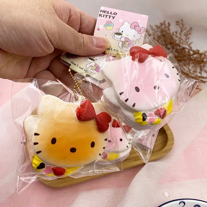 Sanrio Hello Kitty Simulation Bread Slow Rebound Pinch Toy Pendant Cartoon Cute Cat Stress Relief Squeeze Toy Kids Adults Gift