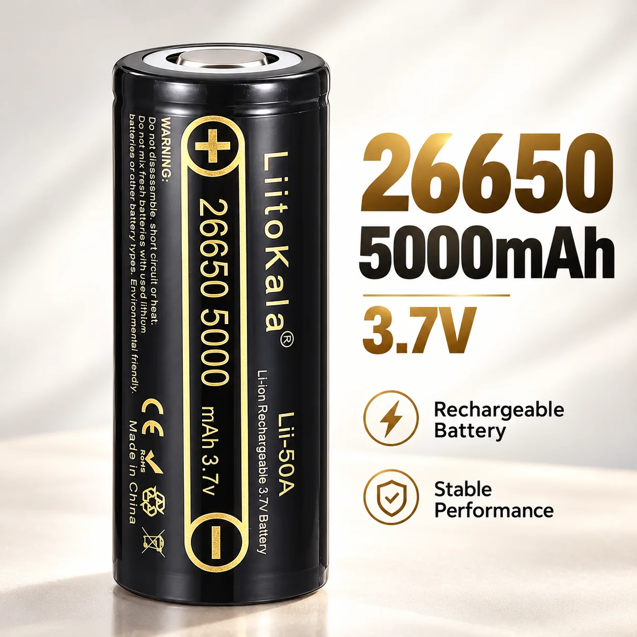 26650 Lii-50A 5000mAh 3.7V High Capacity Rechargeable Li-ion Battery Cell For Flashlight, 1-10pcs Replacement Battery Pack