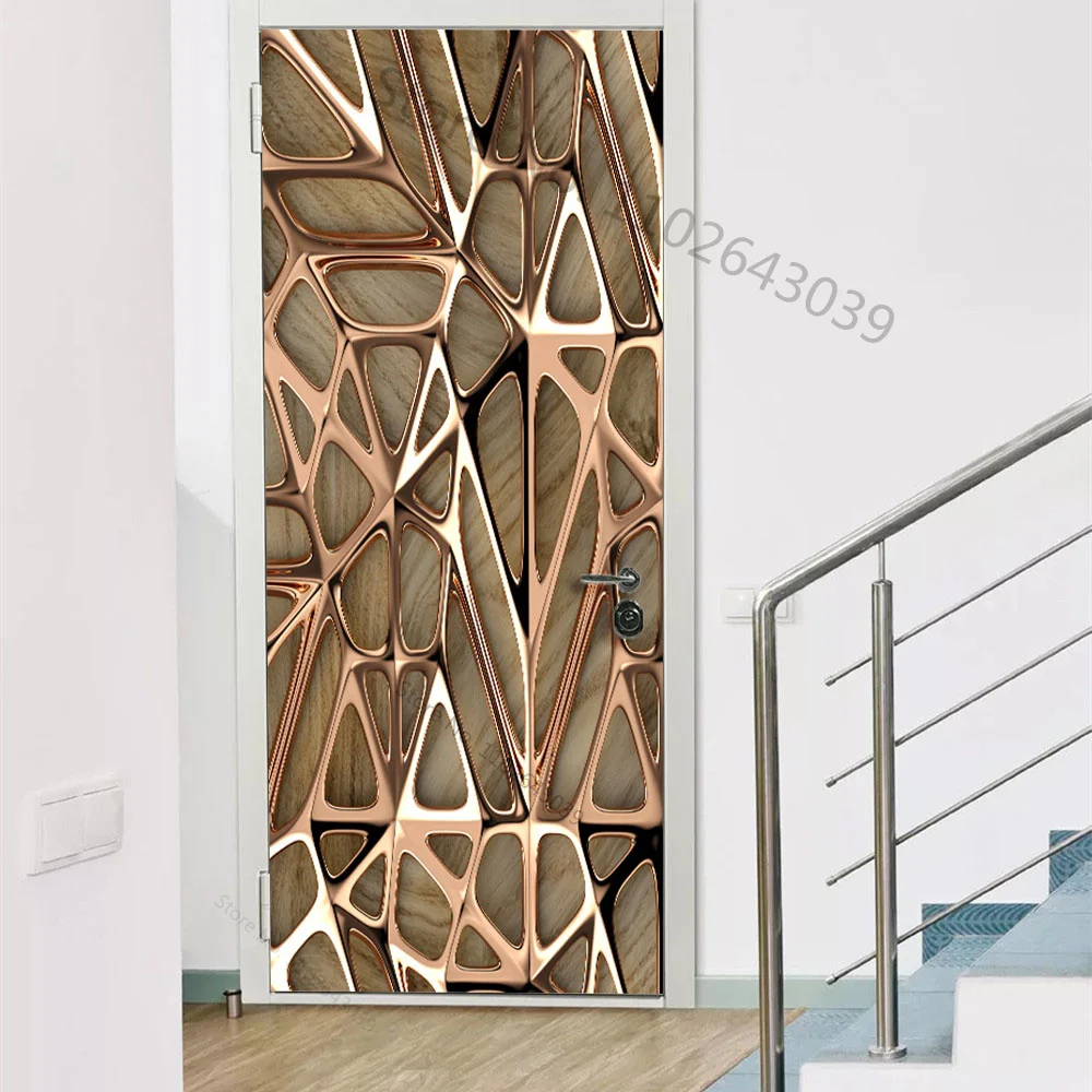 Self adhesive Door Sticker Modern Abstract Decoration Stickers Vinyl Waterproof Removable Corridor Art Poster Decals Home Decor