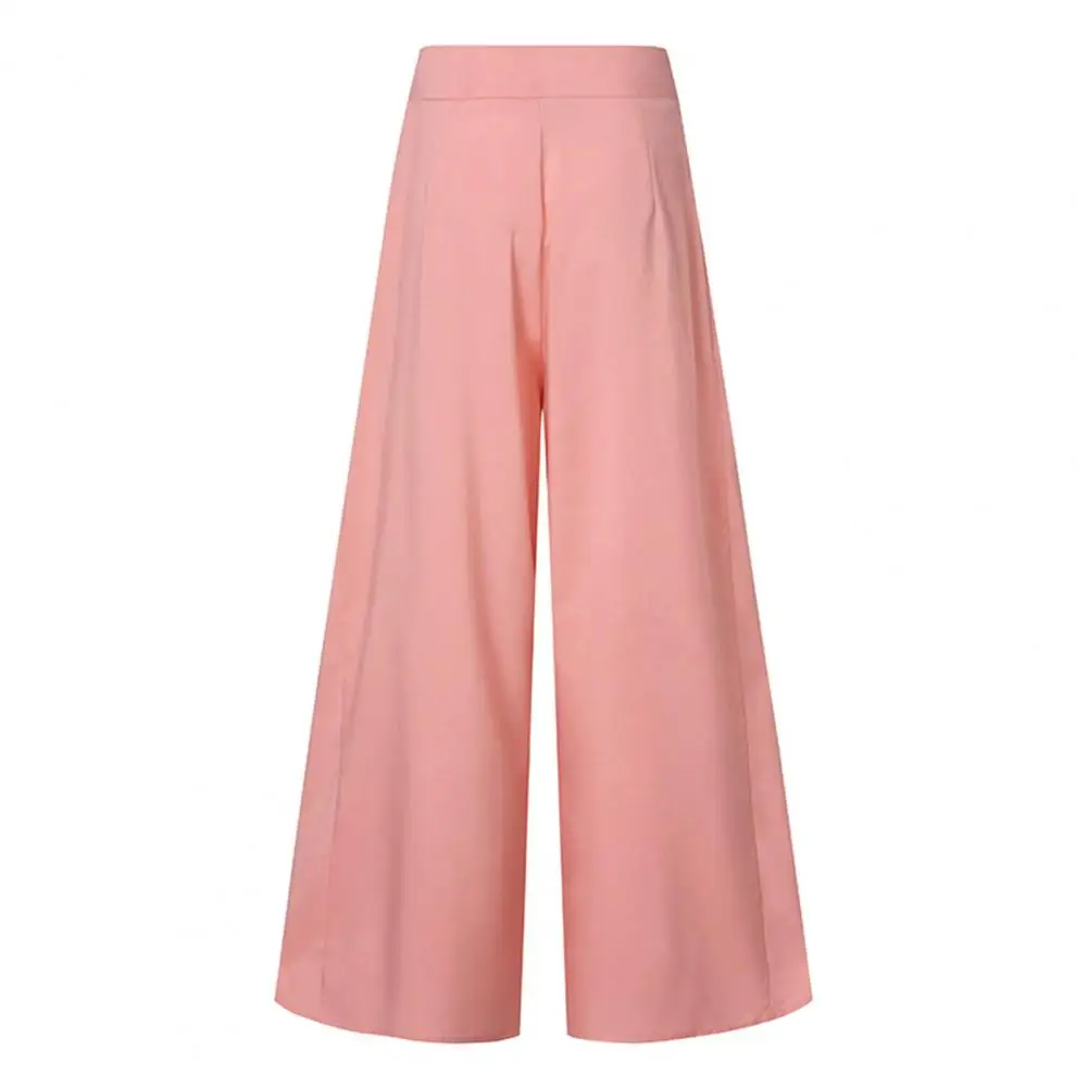 

Polyester Pants High Waist Wide Leg Culottes Solid Color Zipper Closure Pants for Women Loose Fit A-big Hem Crotch Full