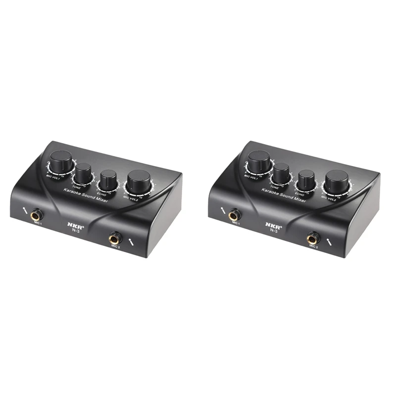 

2X Portable Dual Mic Inputs Audio Sound Mixer For Amplifier & Microphone Karaoke Ok Mixer Black US Plug