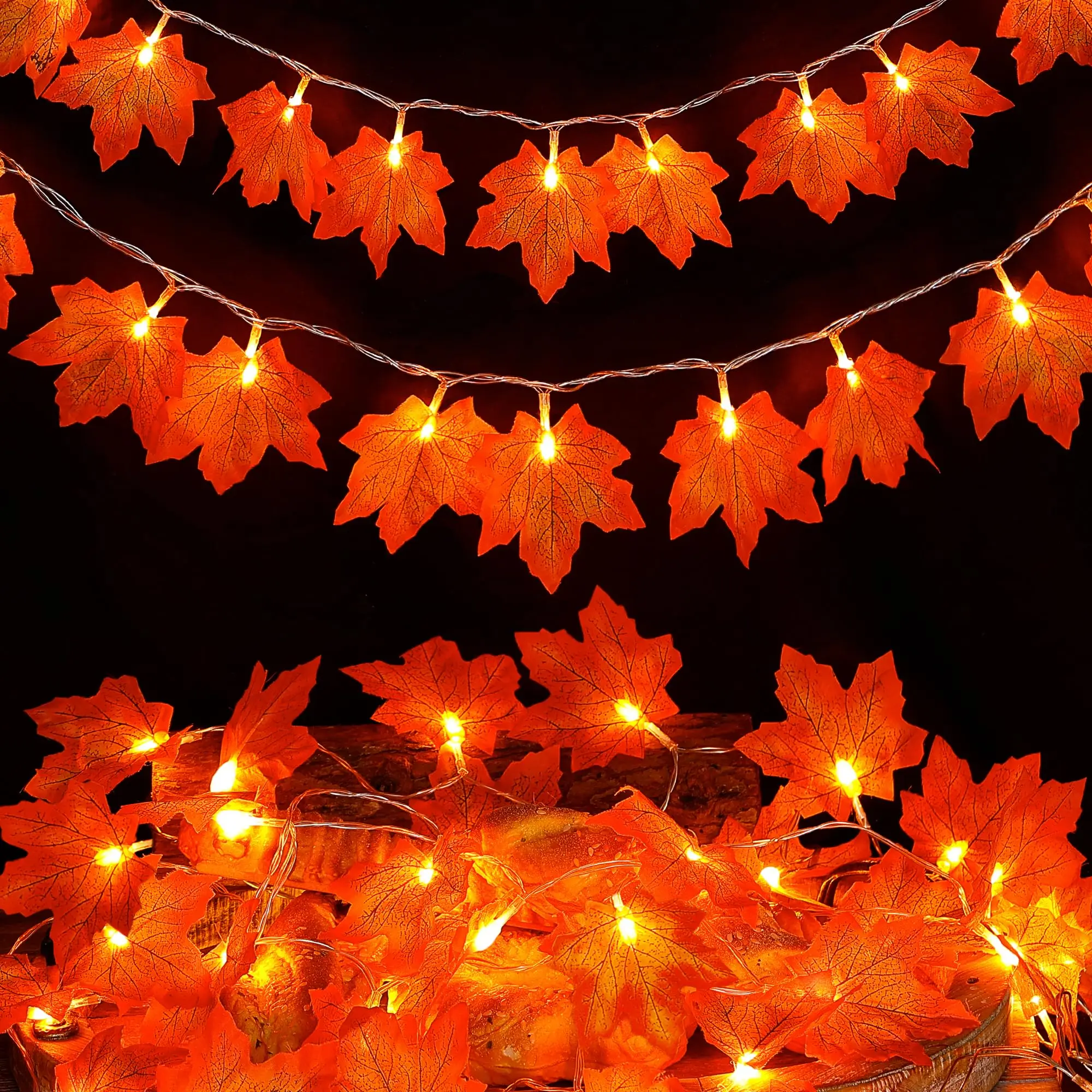 

Thanksgiving Decorations Maple Leaves String Light 2 M 10 LED, 3 M 20 LED, 6 M 40 LED Battery Operated, Fall Garland Lights,