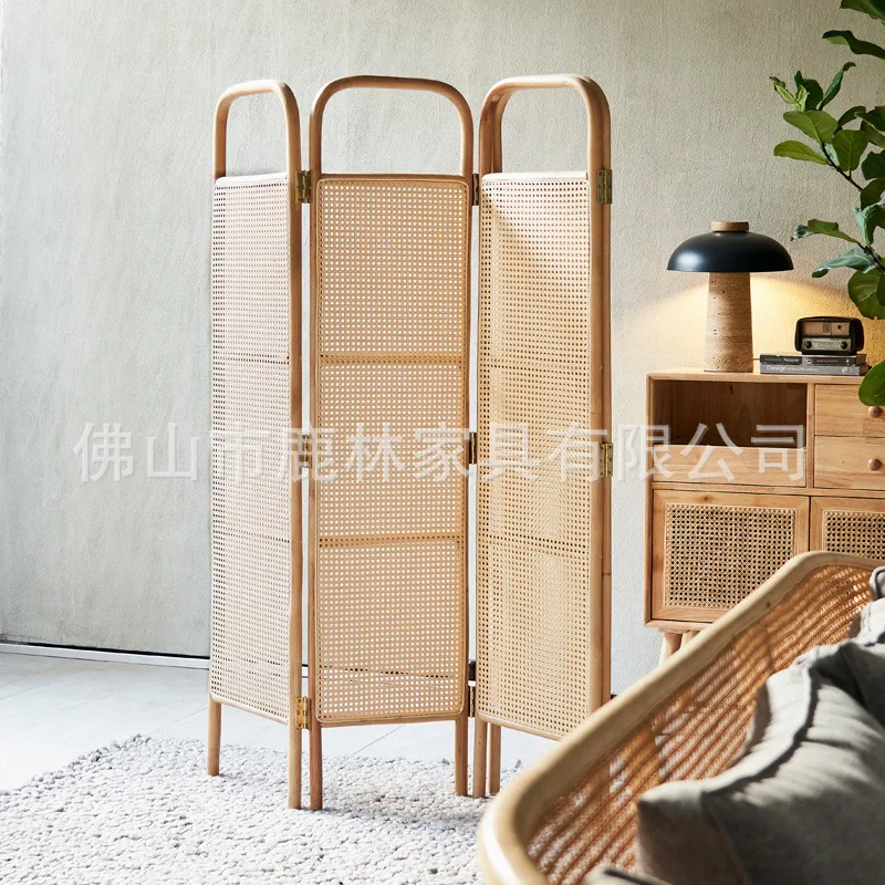 

Modern minimalist creative home living room rattan folding screen decorative partition wall hotel Japanese-style mobile shutter