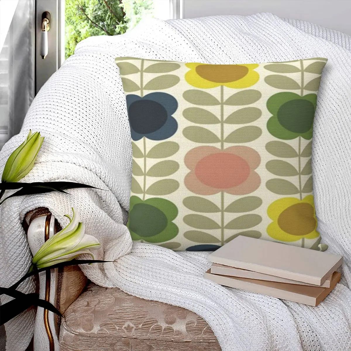 Orla Kiely, Multi Stem Flowers, Colorful Flowers Square Pillowcase Pillow Cover Cushion Comfort Throw Pillow for Home Bedroom