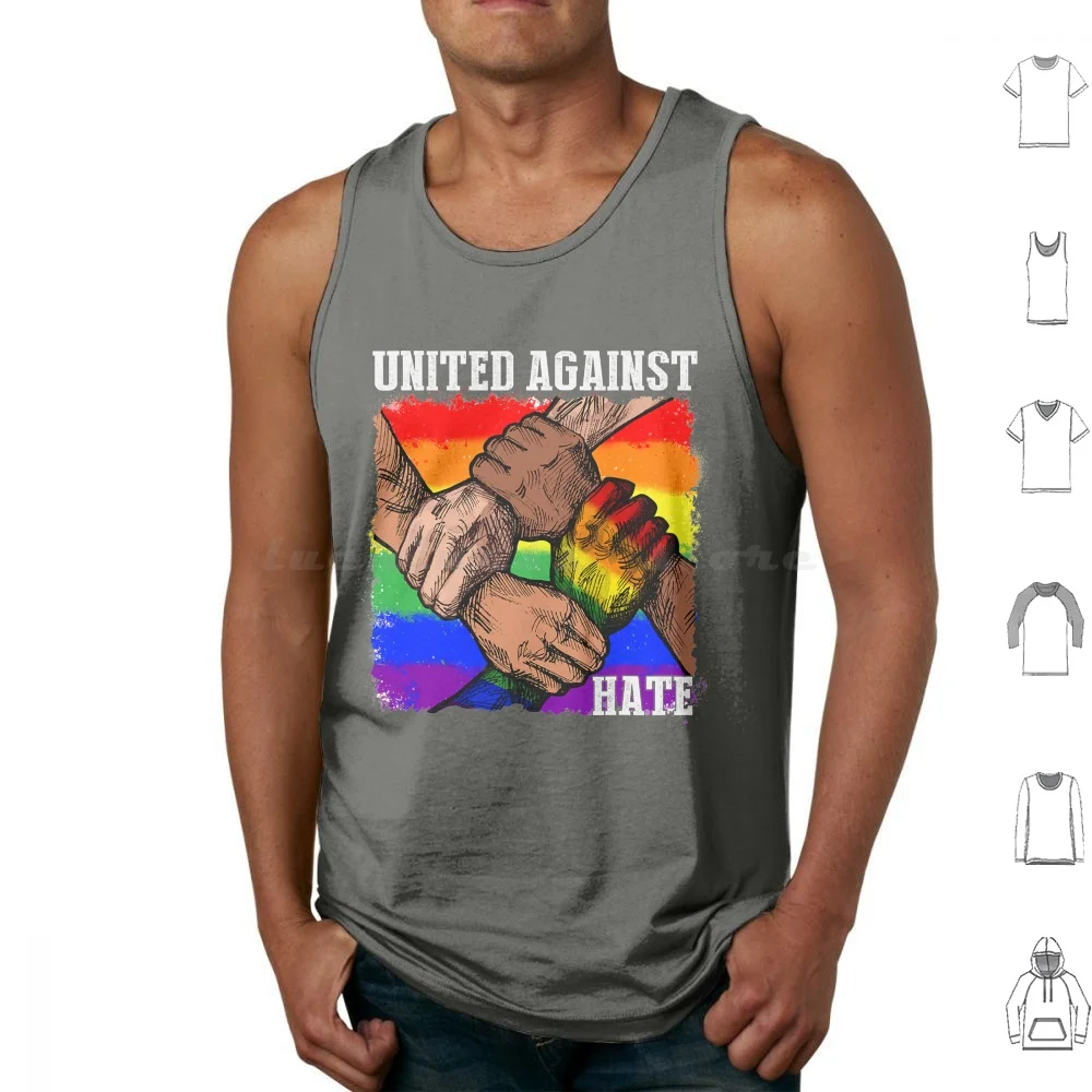 United Against Hate Pride Raised Fist Equality Pride Tank Tops Print Cotton Bisexual Pride Bi Queer Rainbow Pansexual Trans