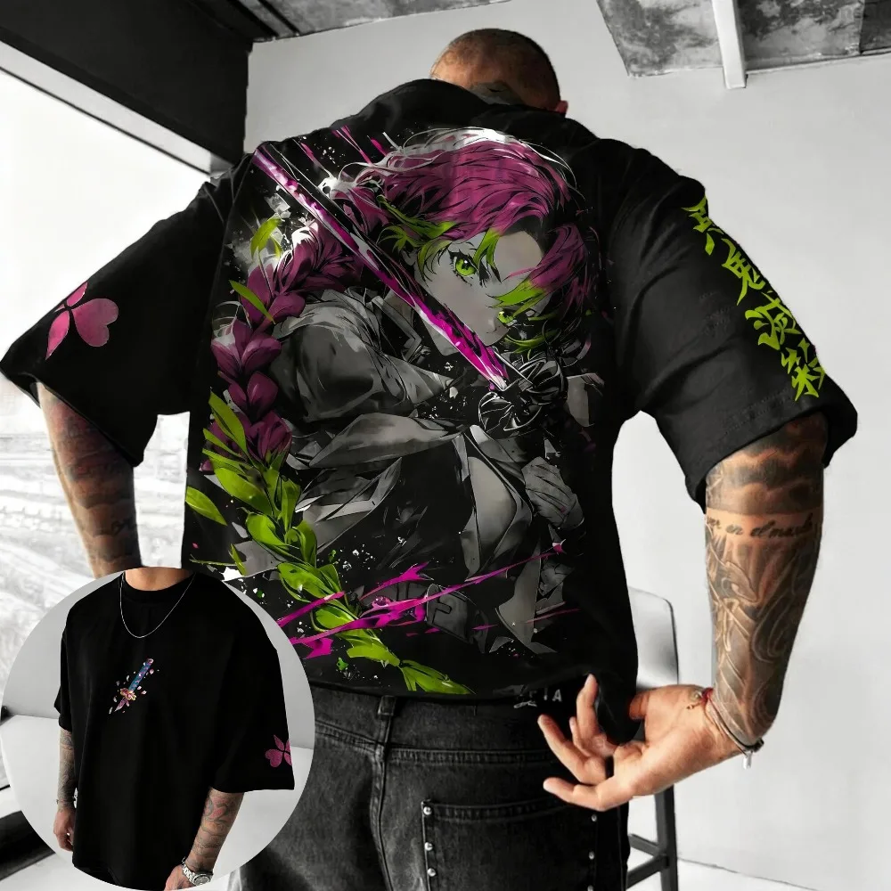 Camiseta Demon Slayer para hombre Rengoku Kyoujurou Japón Anime verano niño primavera y otoño ropa de manga corta para padres e hijos