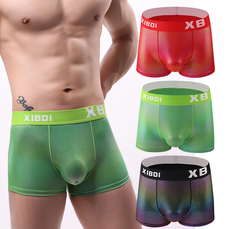 Men\'s Fashionable Trunks Faux Leather Shiny Glossy Nightclub Performance Panties for Gay Comfortable Breathable Fit Boxer Shorts