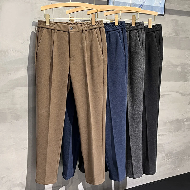 

Winter Grey Brown Blue Suit Pants Men Thick Classic Business Elastic Waist Woolen Korean Formal Trousers Male Plus Size 28-38