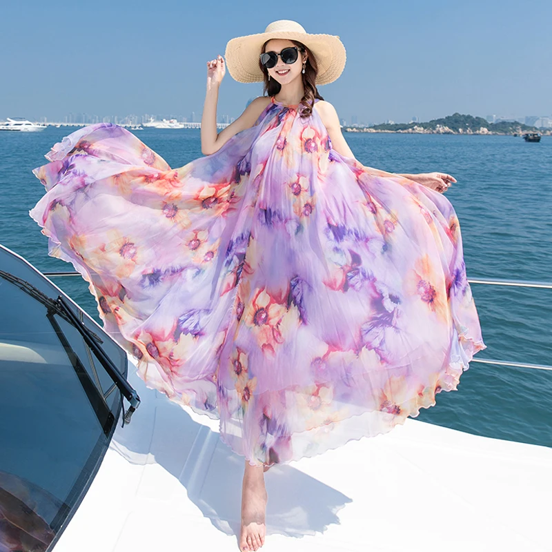 New Sexy Beach Dresses For Women 2024 Summer Sanya Seaside Holiday Chiffon Dress Ladies Print Elegant Long Luxury Party Vestidos