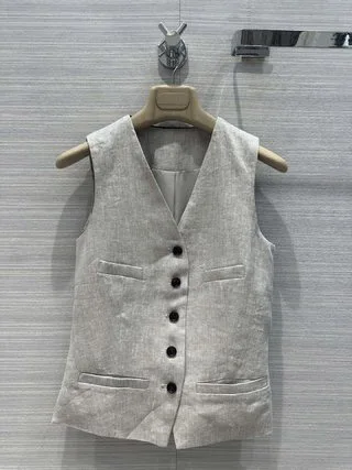 

2024 Women's Clothing Temperament fake pocket vest Spring Summer New 0503