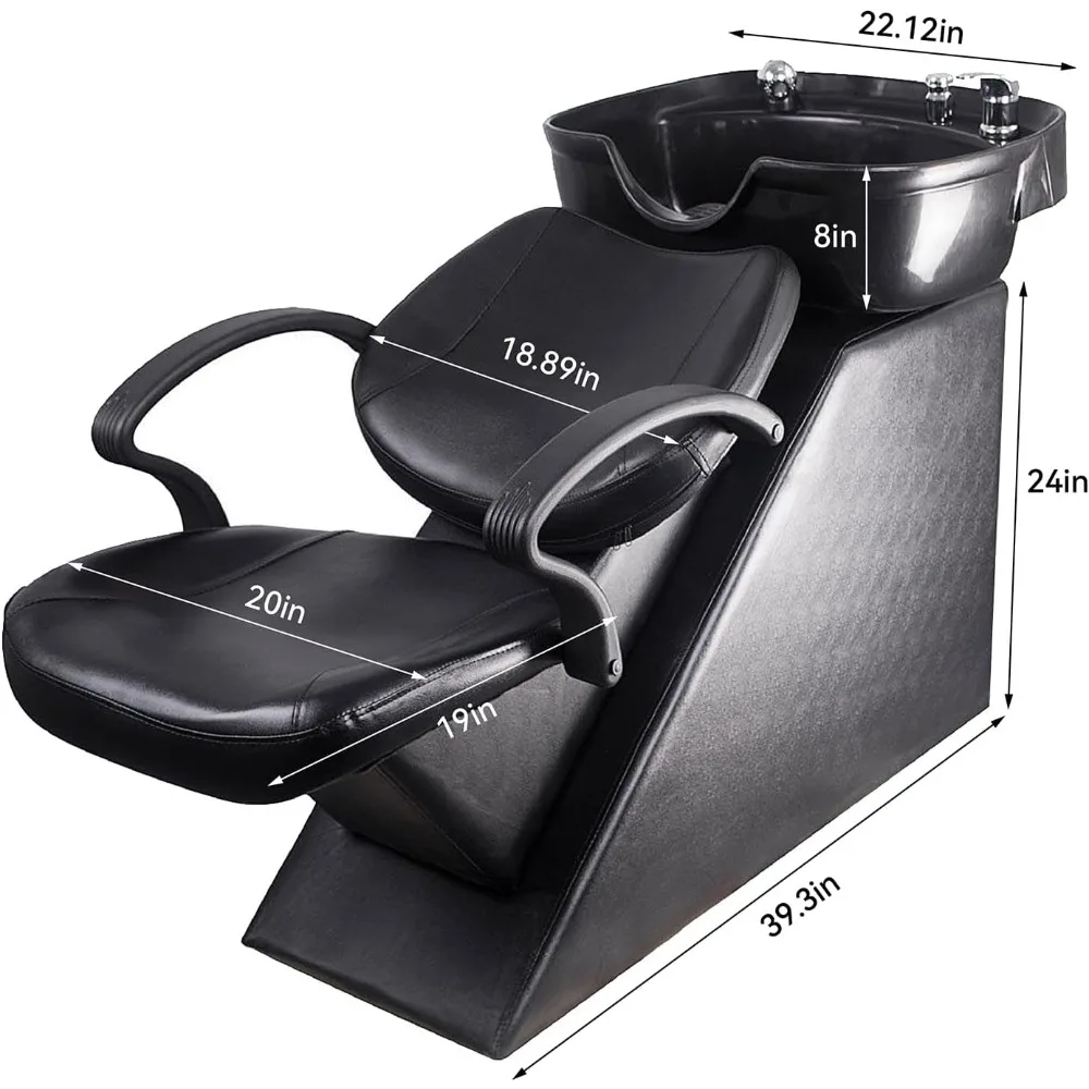 Shampoo Barber Backwash Chair, ABS Plastic Shampoo Bowl Sink Chair for Spa Beauty Salon (Black)