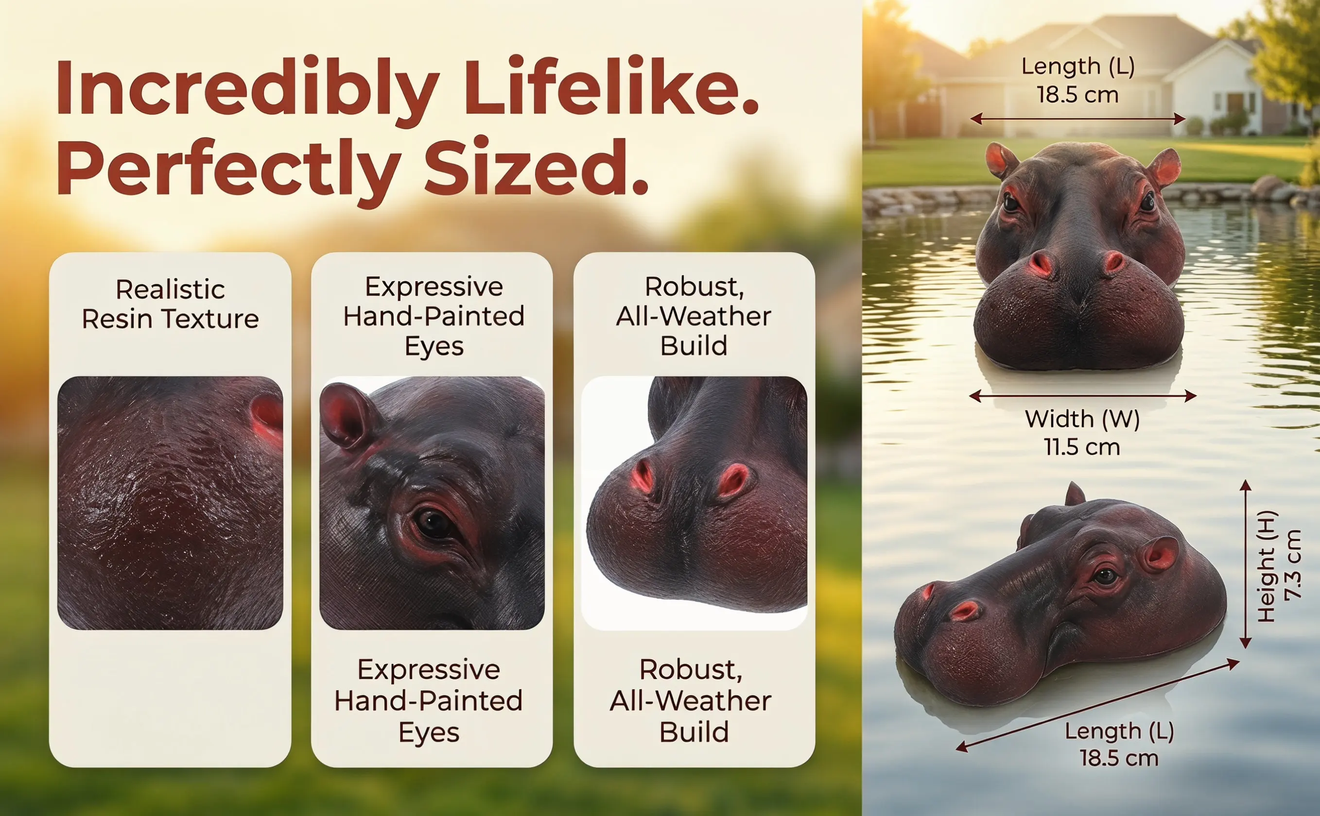 Resin Hippo Pond Decoration Floating Aquarium Fish Tank Outdoor Garden Ornament Waterproof Artistic Animal Sculpture Landscape