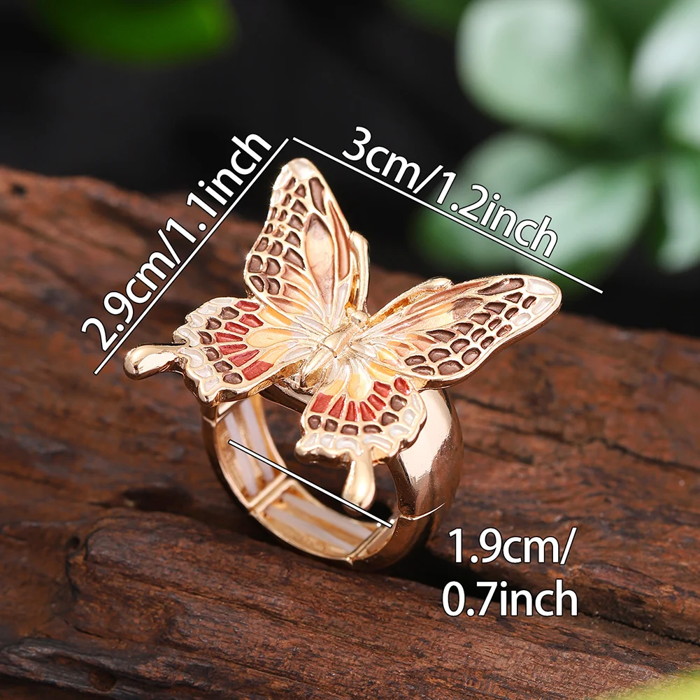 MeiceM Ring Colorful Zinc Alloy Ring Bohemian Enamel Animal Butterfly Delicate Design Elegant Temperament Ring For Women