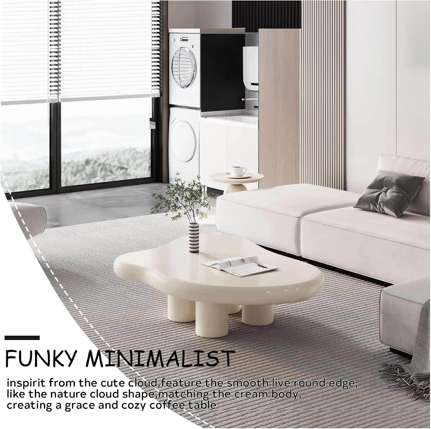 Mesa de café, mesa de café creme branco, bonito nuvem-forma, mesa de café com 4 curtos, 46, 06 polegadas