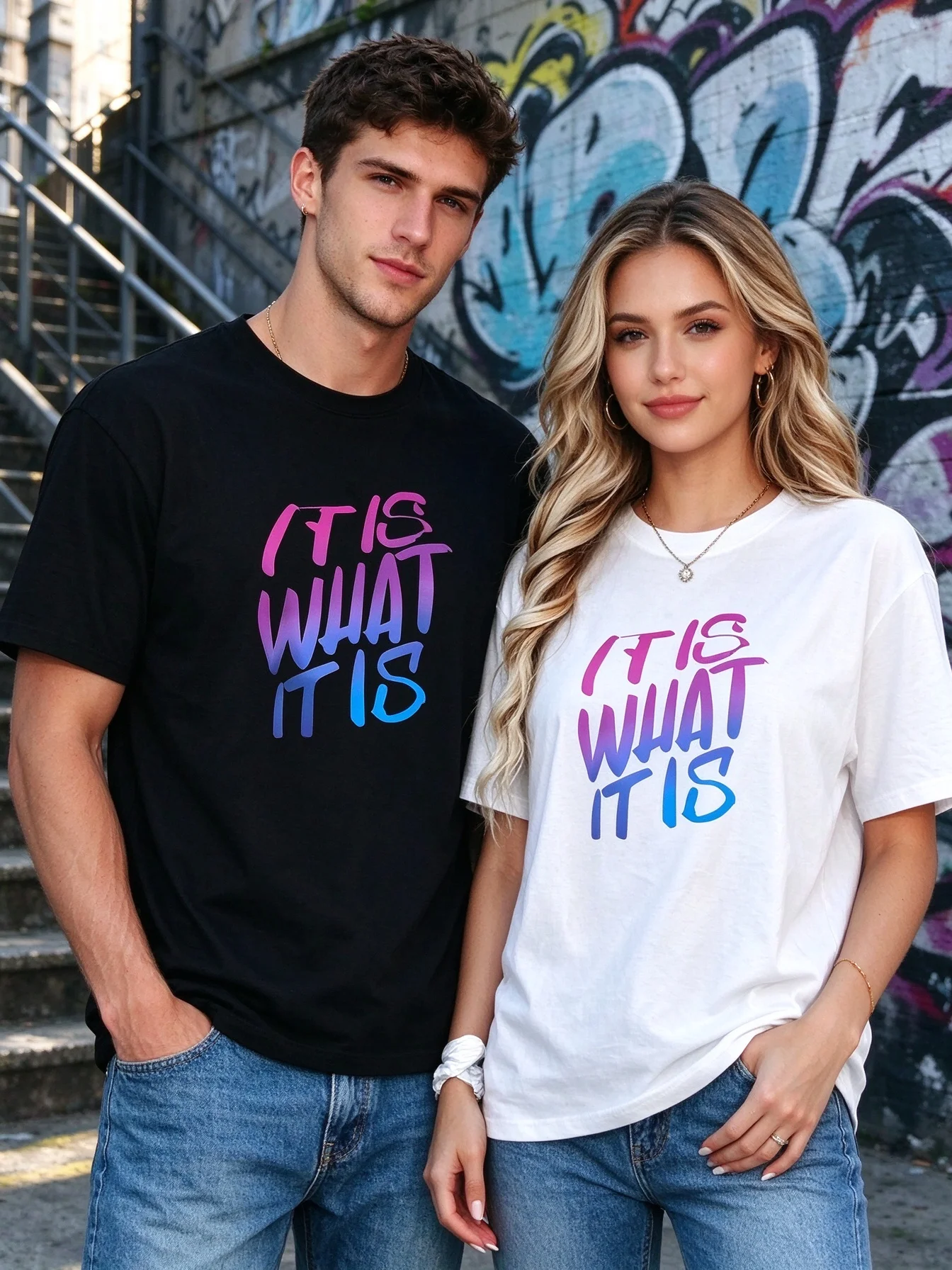 2026 It Is What It Is Gradient Letter Graphic T Shirt Unisex Casual Short Sleeve Summer Cotton Streetwear Tops Size S-XXXXL