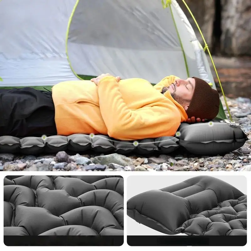 Widened and thickened outdoor TPU inflatable mat, camping foot-pump self-inflating mattress, moisture-proof mat with pillow