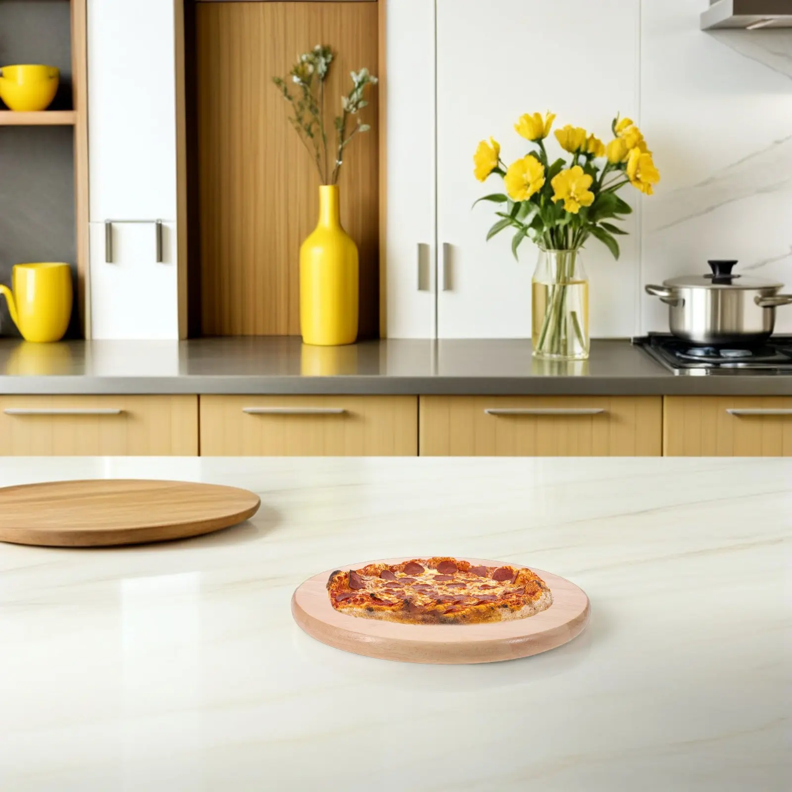 

Natural Oak Round Serving Tray 12 Inch Wooden Food Display Plate for Pizza Cakes Pastries Dessert Platter Charcuterie Appetizer