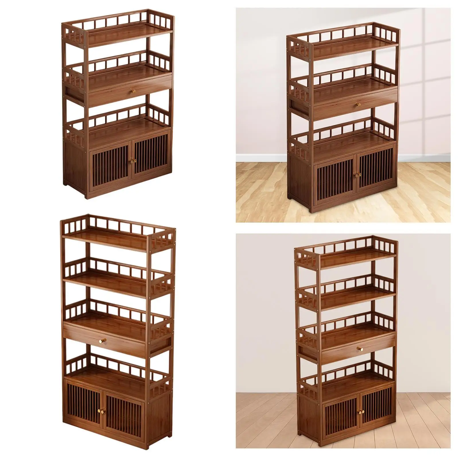 

Storage Cabinet Bookcase with Drawer Retro Tea Cabinet Display Shelves Bookshelf for Home Bedroom Tea Room Office Living Room