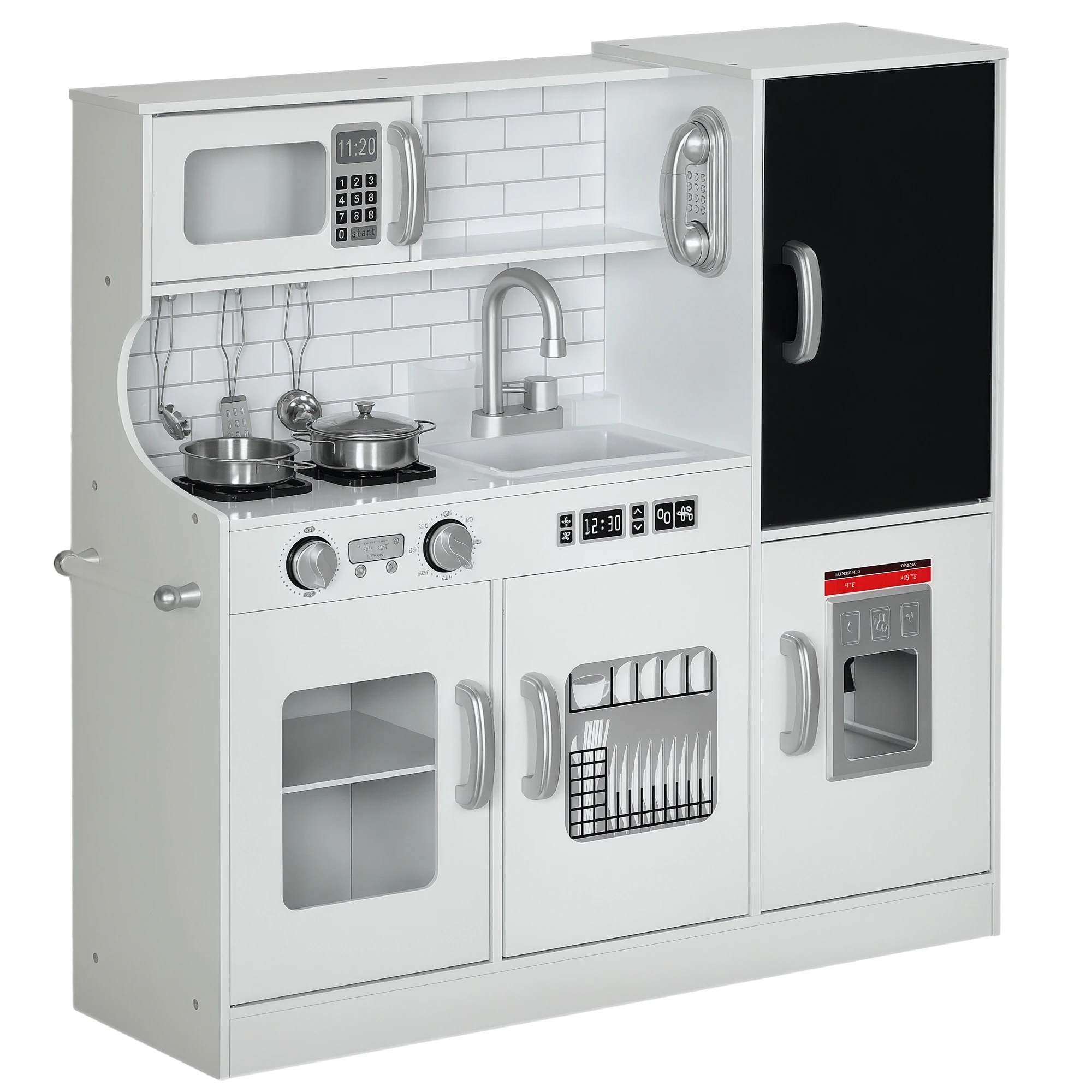 Aiyaplay keuken voor kinderen vanaf 3 jaar, inclusief kookaccessoires, een schoolbord, een ijsmachine en een telefoon, 83,8 x 26,8 x 81 cm, wit.