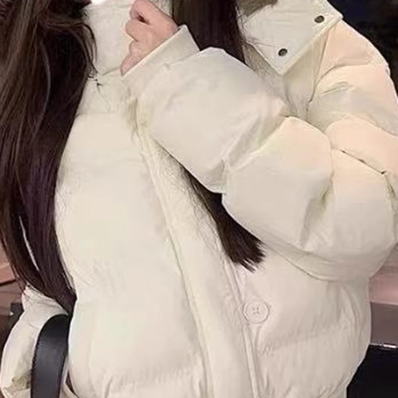 Women's Winter Warm Jacket Korean Thickened Big Fur Collar Hooded Outerwear Fashion Casual Detachable Short Cotton-Padded Coat