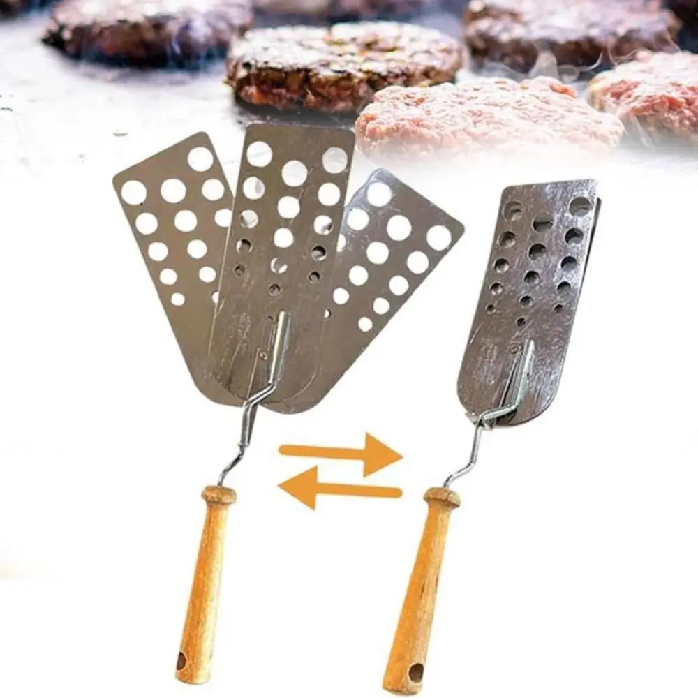 

Stainless Steel Hot Meat Patty Spatula Heat Resistant Easy Clean Burger Flip Smasher Expandable Triple Blade Spatula