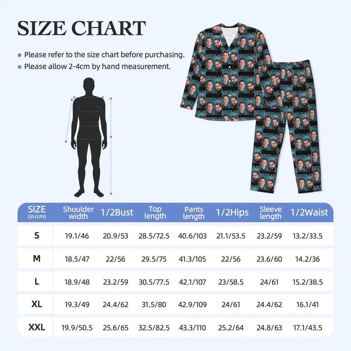 Pajamas Male Nicolas Cage Home Sleepwear Funny Nicolas 2 Pieces Casual Pajamas Set Long Sleeve Trendy Oversize Home Suit