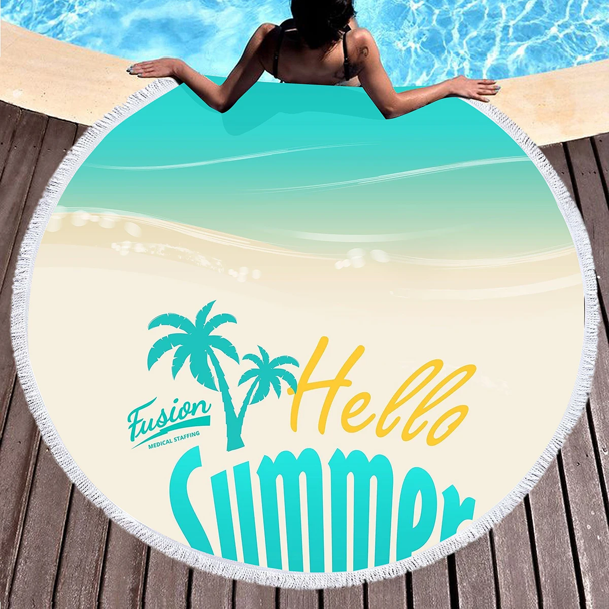 Toalla de playa redonda con estampado de playa hawaiana de verano, manta de playa de poliéster resistente a la arena, toalla de piscina absorbente de secado rápido, estera de Picnic