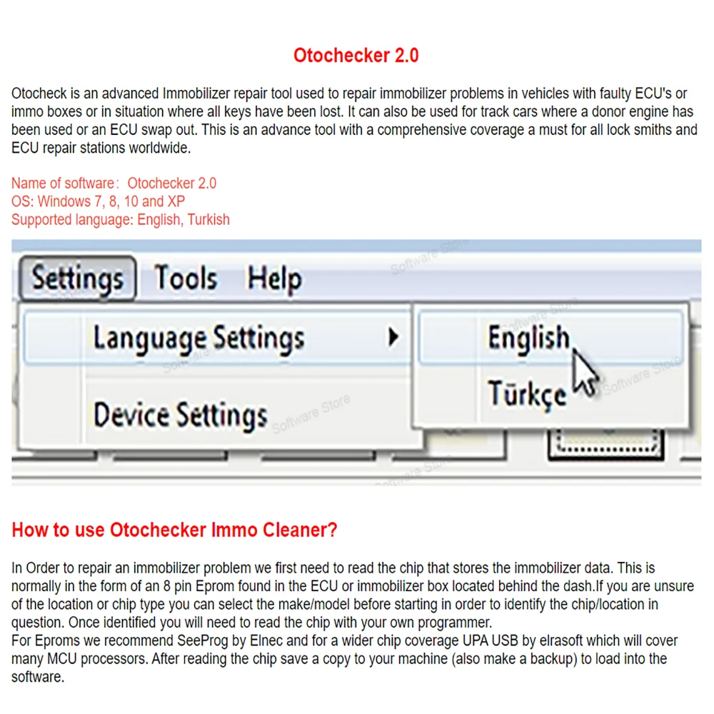 2022 Immo Software Otochecker 2.0 OTO Checker Cleaner Advanced Immo boxes to repair immobilizer problems otochecker software